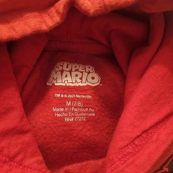Kids Red Mario Brothers hoodie sweater size Medium 7/8 - Picture 3 of 6